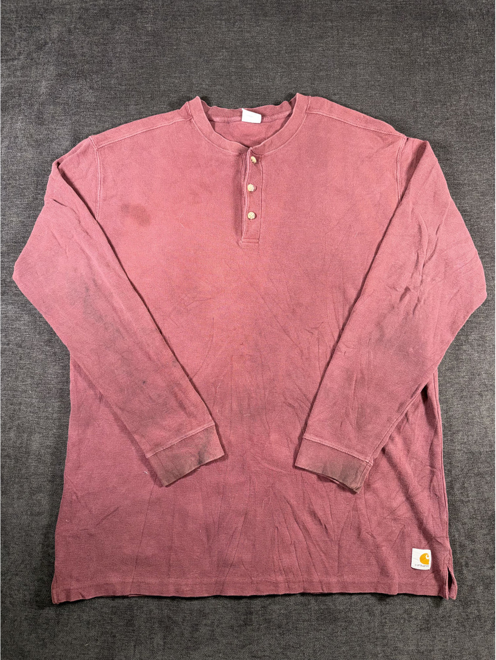 Carhartt Men's Long Sleeve Henley Shirt Burgundy Cotton, XL